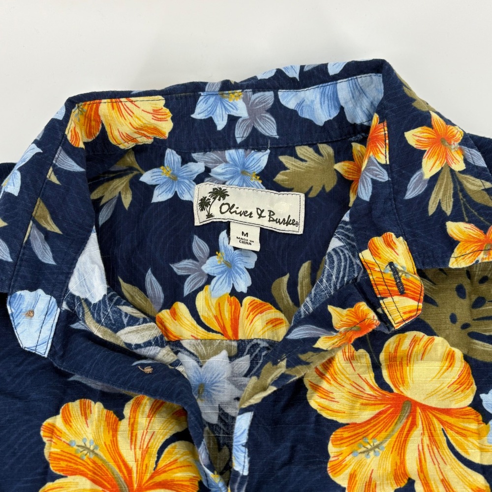 Oliver‎ Burke Mens Blue Floral Print Short Sleeve Button Down Shirt Size Medium
